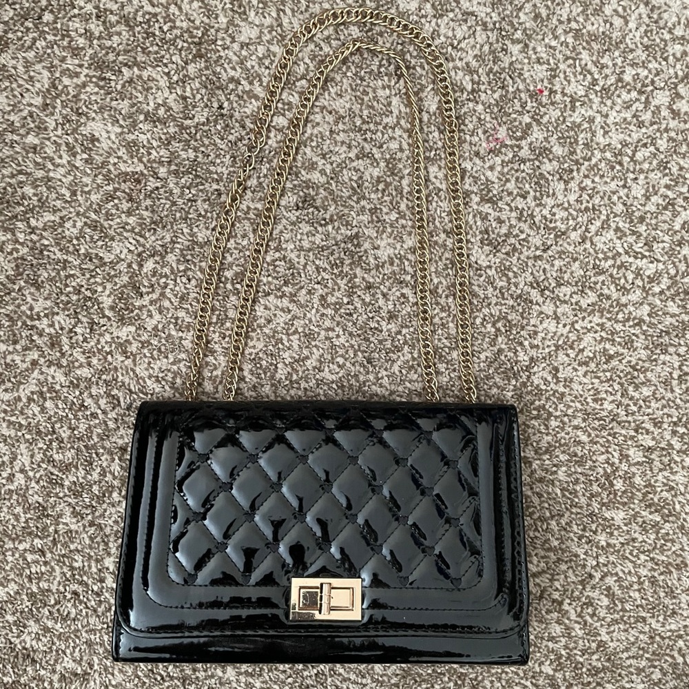 Patent quilted leather purse
